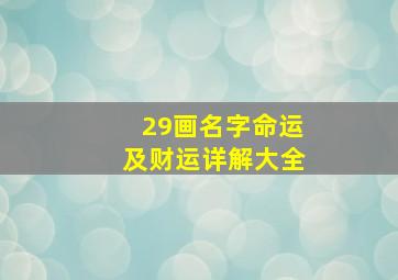 29画名字命运及财运详解大全