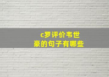 c罗评价韦世豪的句子有哪些