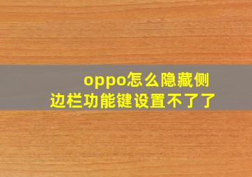 oppo怎么隐藏侧边栏功能键设置不了了