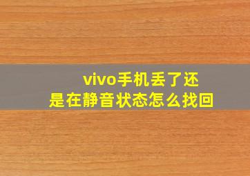 vivo手机丢了还是在静音状态怎么找回