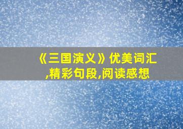 《三国演义》优美词汇,精彩句段,阅读感想