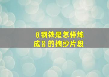 《钢铁是怎样炼成》的摘抄片段