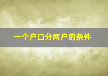 一个户口分两户的条件