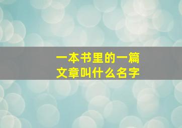 一本书里的一篇文章叫什么名字