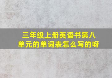 三年级上册英语书第八单元的单词表怎么写的呀