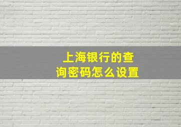 上海银行的查询密码怎么设置