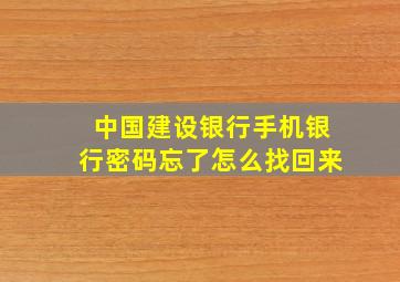 中国建设银行手机银行密码忘了怎么找回来