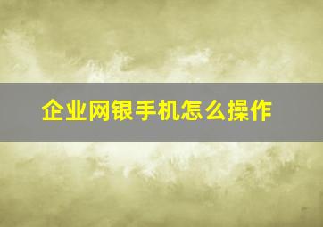 企业网银手机怎么操作