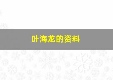 叶海龙的资料