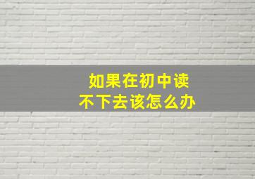 如果在初中读不下去该怎么办