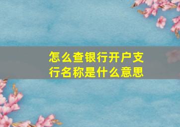 怎么查银行开户支行名称是什么意思