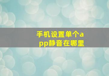 手机设置单个app静音在哪里