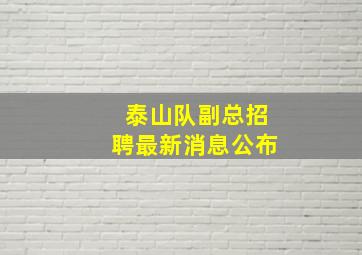 泰山队副总招聘最新消息公布