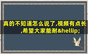 真的不知道怎么说了,视频有点长,希望大家能耐…