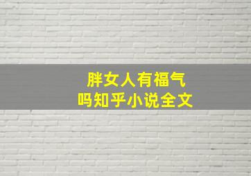 胖女人有福气吗知乎小说全文