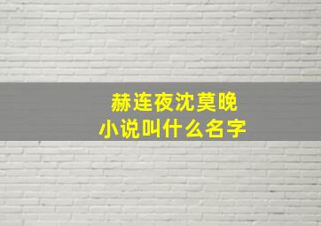 赫连夜沈莫晚小说叫什么名字