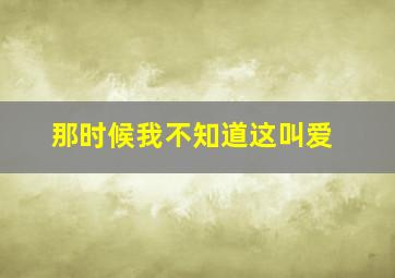 那时候我不知道这叫爱